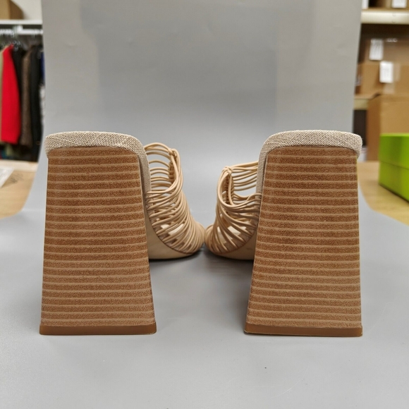 $140 SAM EDELMAN Laurette Block Heels Sandals Strappy Woven Elastic Almond 8.5 - Picture 6 of 10